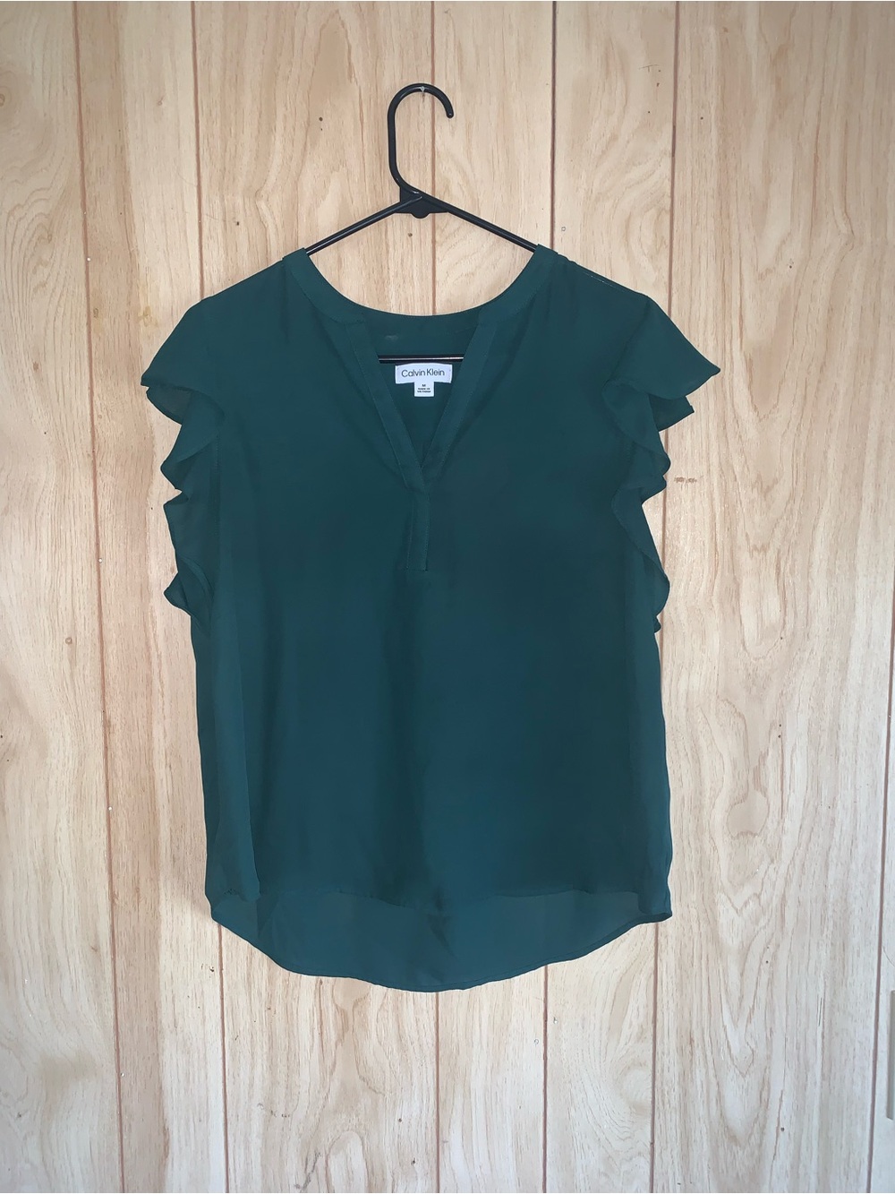 Calvin Klein Emerald Green Ruffle Sleeve Blouse